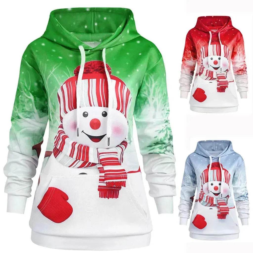Ugly Christmas snowman print Hoodie sweatshirt - Velora