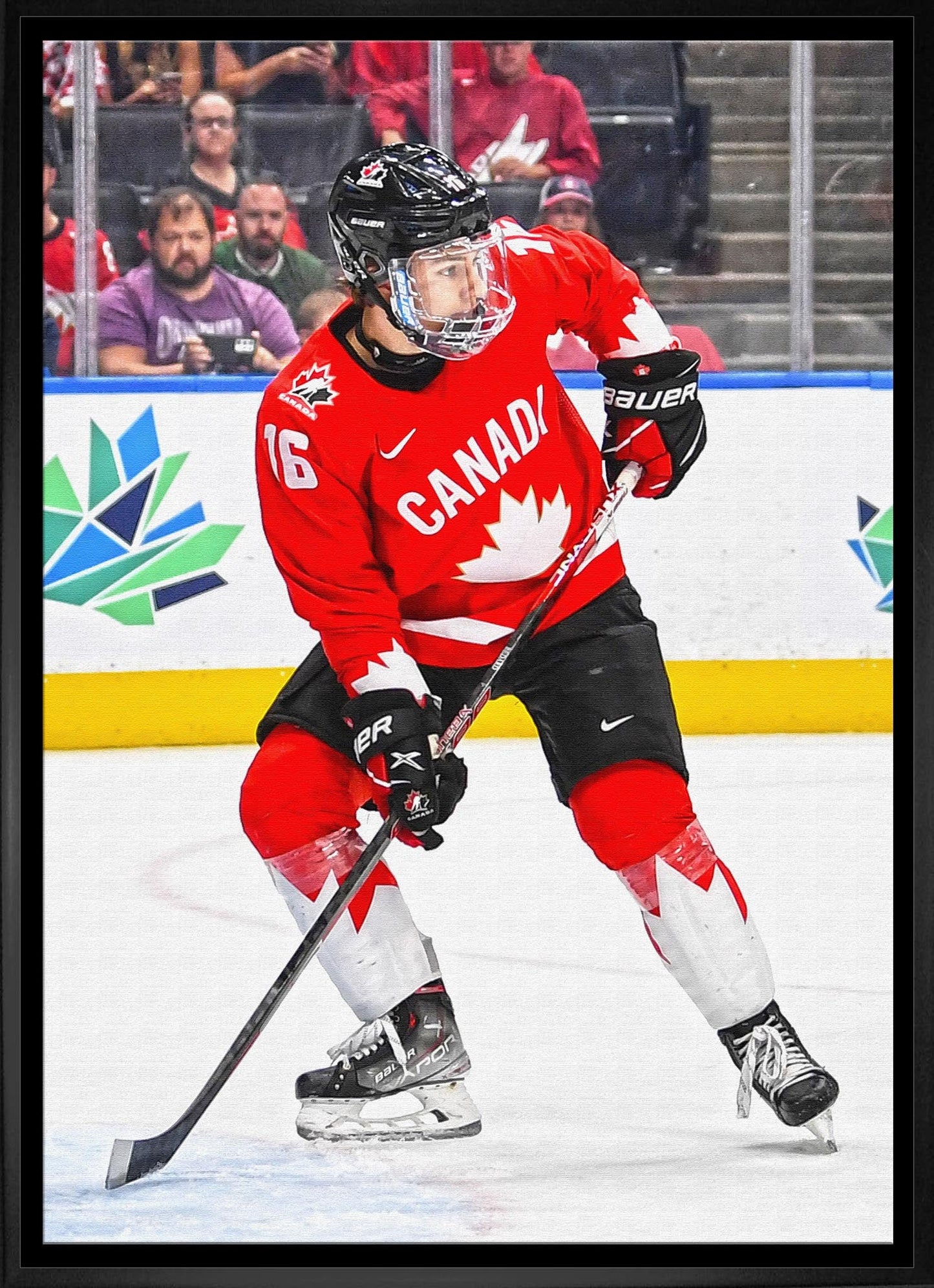 Connor Bedard 20x29 Framed Canvas Canada World Juniors-V Frameworth Sports Marketing