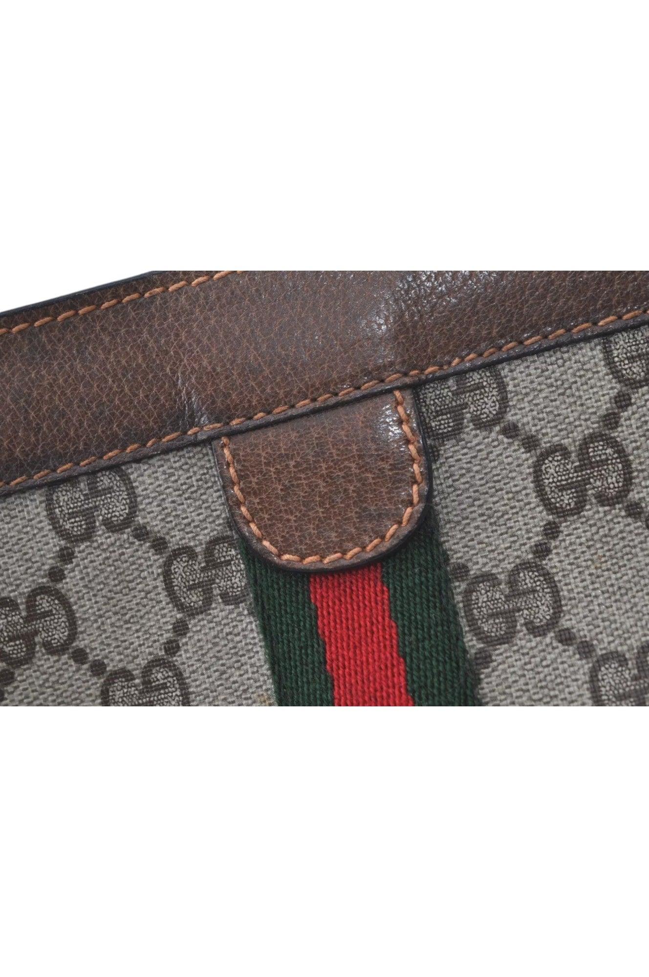 GUCCI Web Sherry Line Clutch Hand Bag Purse GG PVC Leather Brown 8044K - Velora