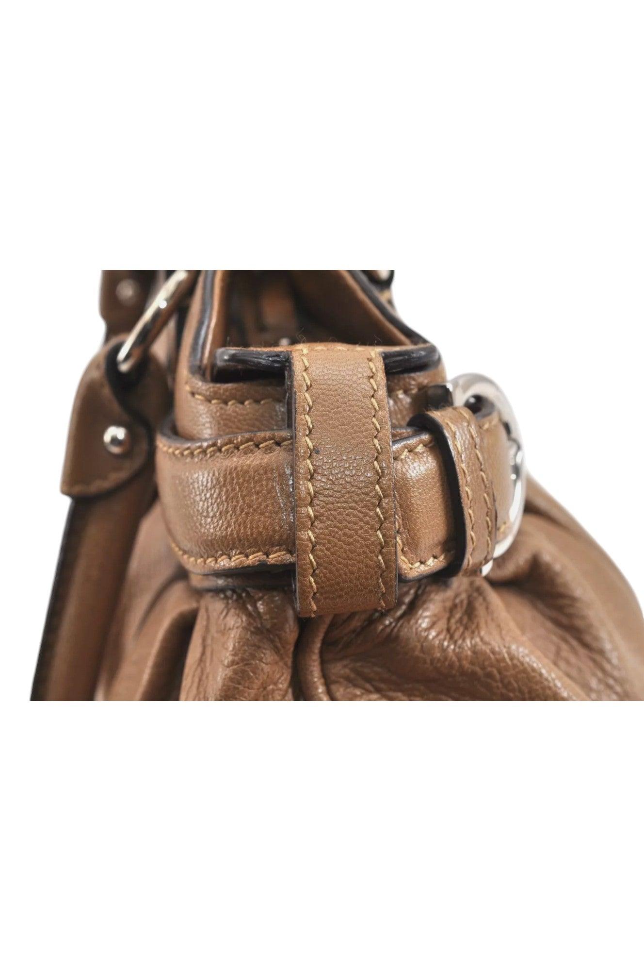 Salvatore Ferragamo Gancini Leather Shoulder Hand Bag Brown 7570K - Velora