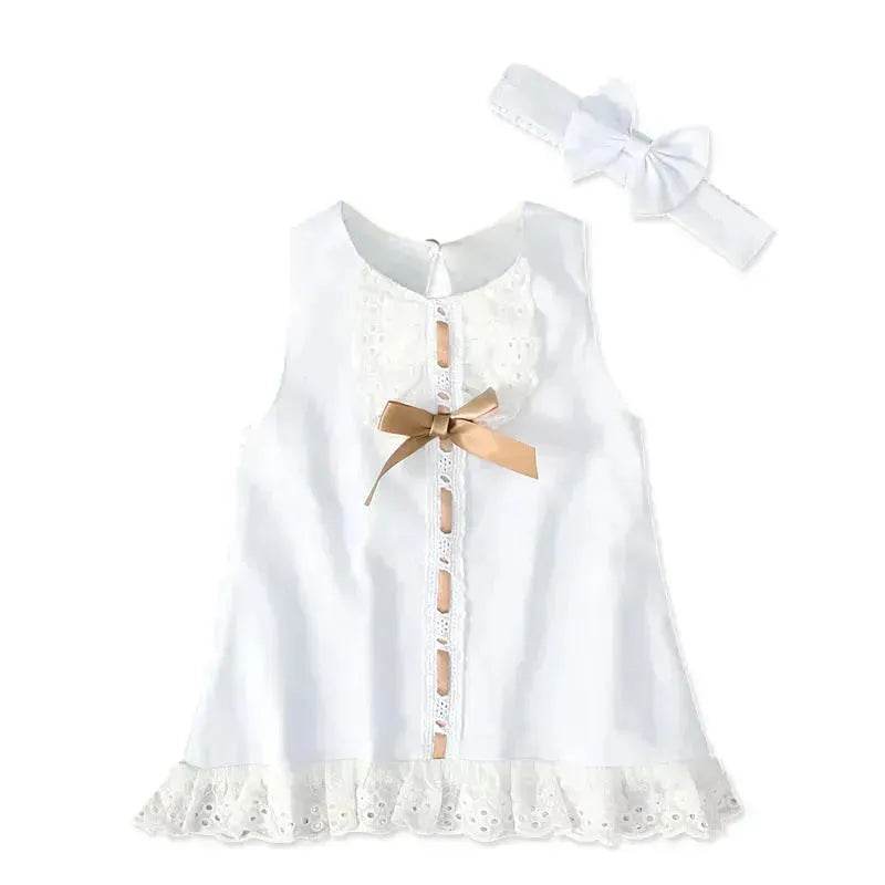 Girls baby sleeveless bow skirt Dress Christening Dress Baby girl Dress Baptism Gown - Velora
