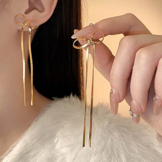 Stainless Steel Jewelry Wholesale Non-tarnish Herringbone Bow Earrings Hypoallergenic 18k Gold Plated Ribbon Bow Bowknot Earring - Velora