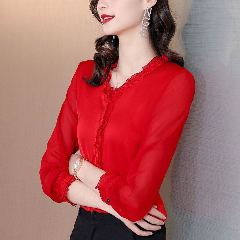 New Solid Color Chiffon Long-sleeved Shirt For Women - Velora