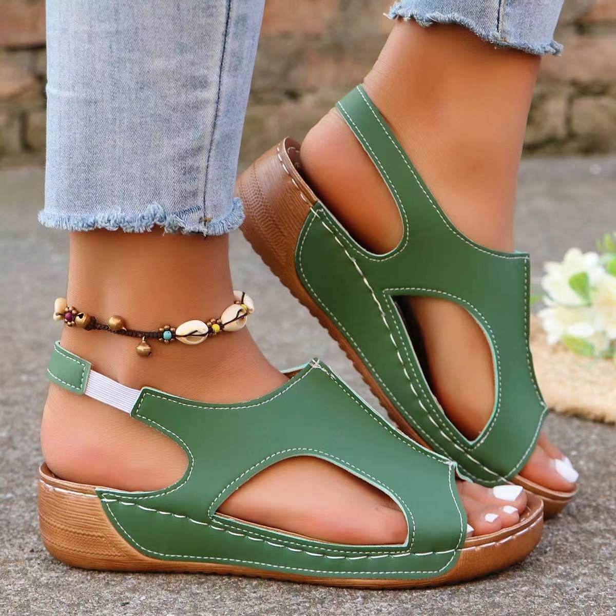 New Summer Wedges Sandals With Elastic Band Design Casual Fish Mouth Shoes For Women - Velora