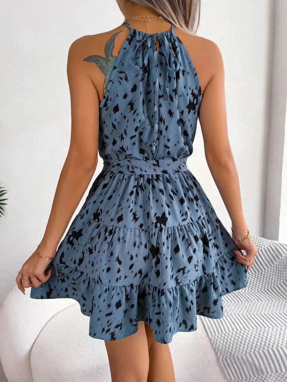 Casual Leopard Print Ruffled Swing Dress Summer Fashion Beach Dresses Women Skater Dress for Chic Ladies. - Velora