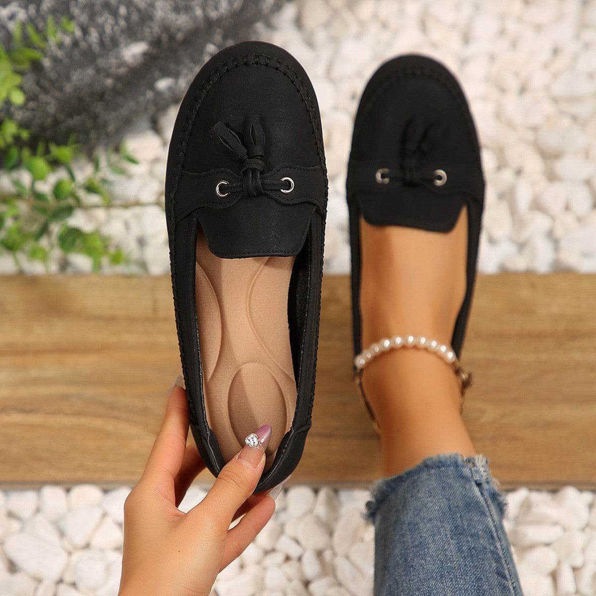Women's Round Head Loafers Fashion Non-slip Soft Comfortable Flats Shoes - Velora