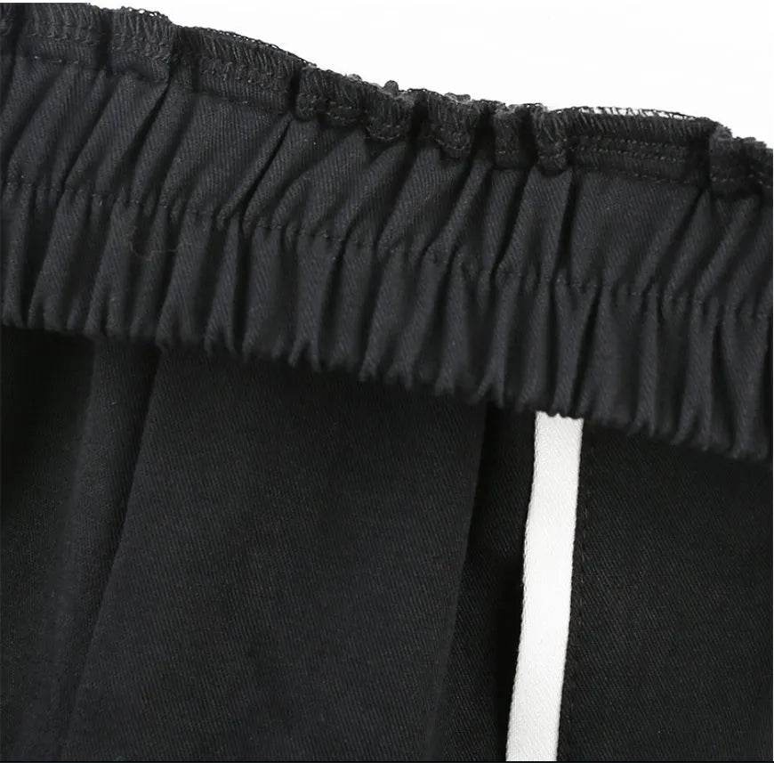 White Stripe Cargo Pants Women Trousers Pockets Patchwork Contrast Color High Waist Pants Hip Hop Capris - Velora