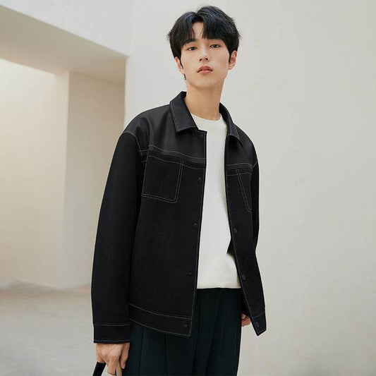 PU Leather Jacket Casual Pu Handsome Men's Clothing Loose Top Coat - Velora