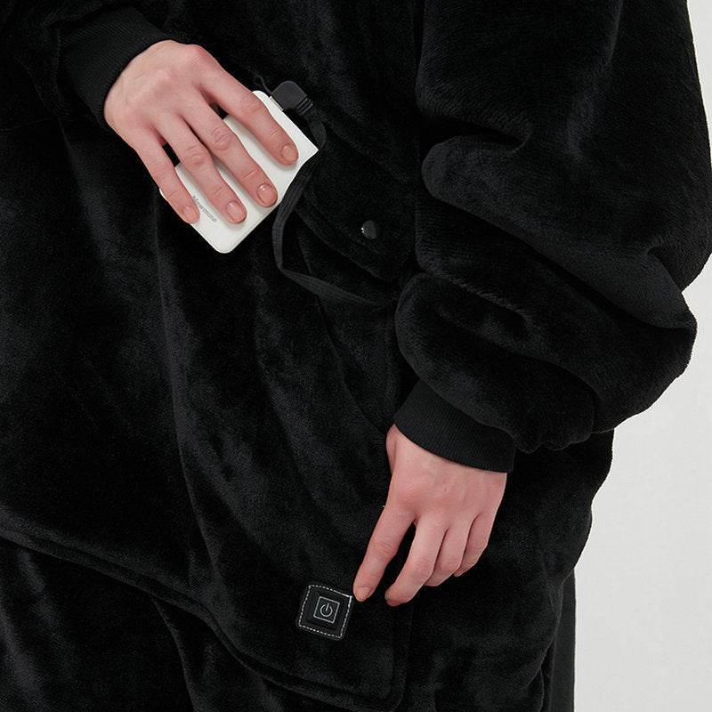 USB Heated Wearable Blanket Oversized Lazy Hoodie With Large Heating Area Back Cozy Warm Sherpa Hoodie Blanket No Battery Pack - Velora