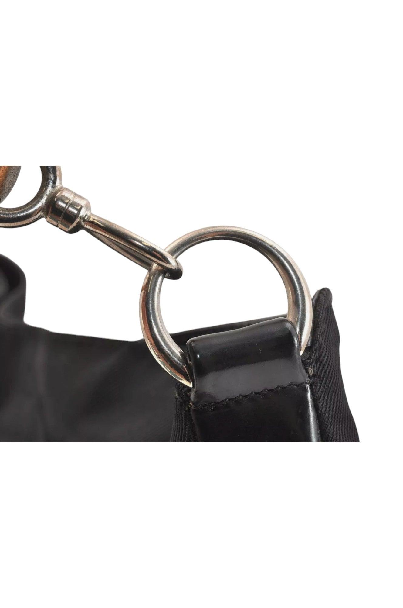 GUCCI Vintage Bamboo Shoulder Tote Bag Nylon Leather Black 7752K - Velora