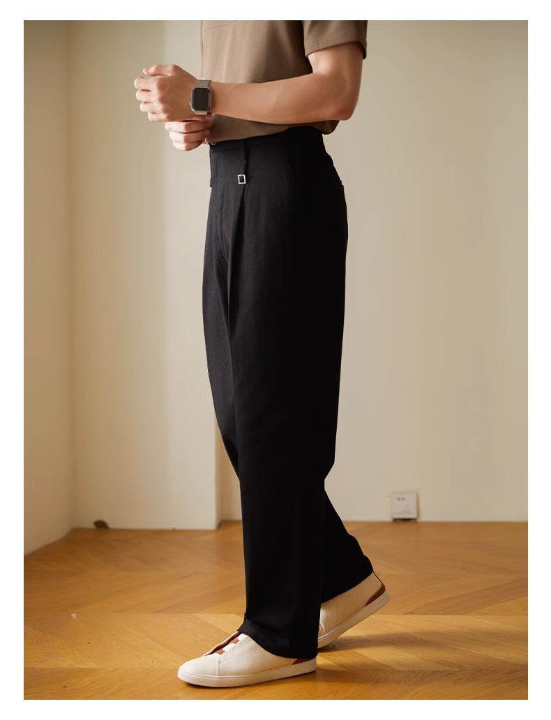 Retro Fashion Men High waist Pleated Loose Straight Leg Trouser - Velora
