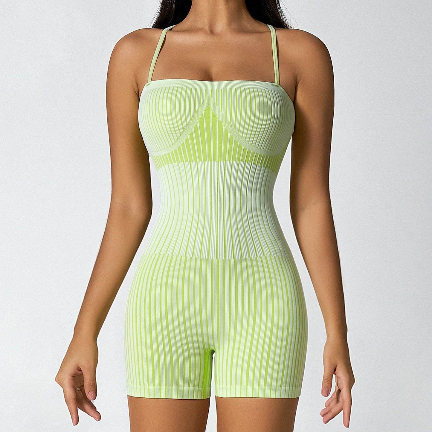 Hip Rise Waist Tight Sleeveless Yoga Jumpsuit Short Workout Romper - Velora