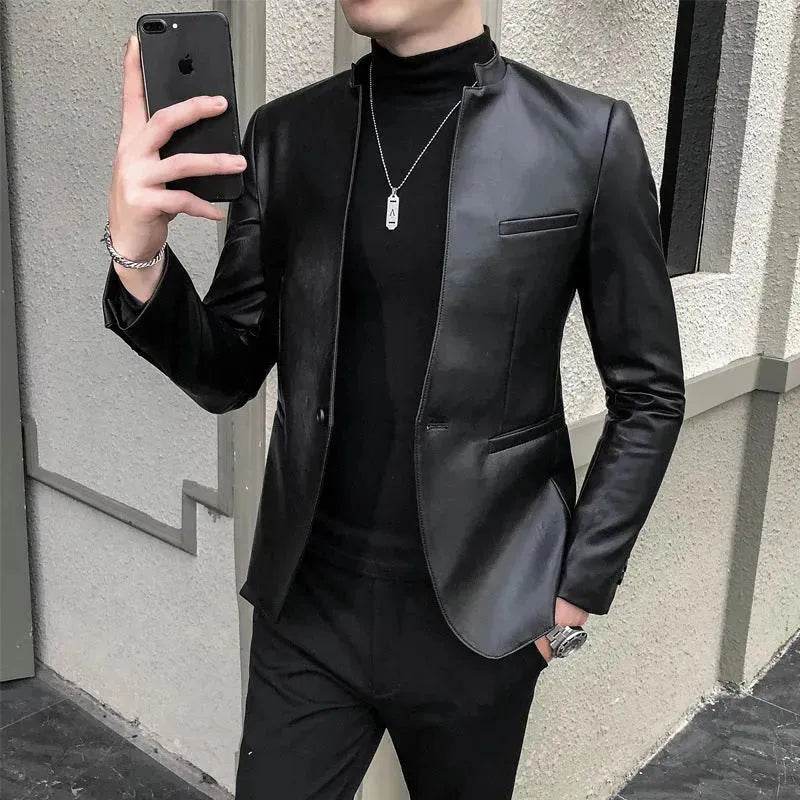 New Trendy Vintage Autumn Winter Slim fit Leather Jacket Men - Velora