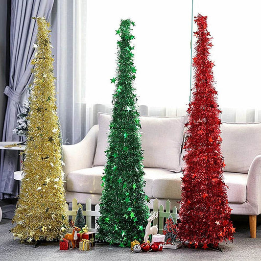 Artificial Tinsel Up Christmas Tree With Stand Gorgeous Collapsible Artificial Christmas Tree For Christmas Decorations - Velora