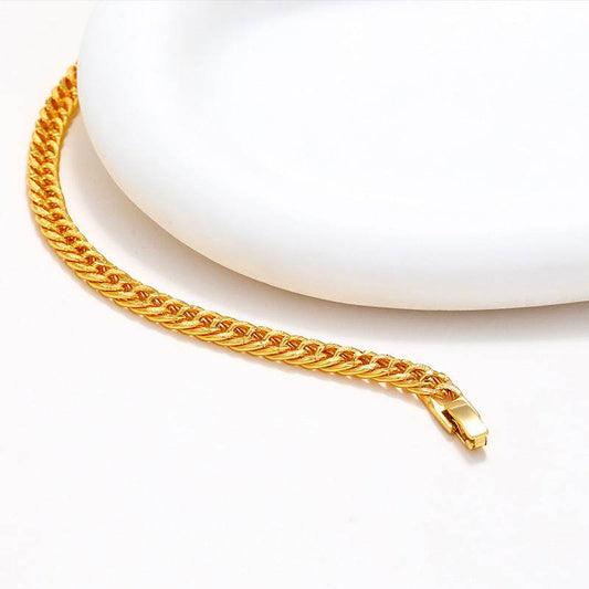 Gold-plated Copper Bracelet Men's Lady Couple Jewelry Alloy Curb Necklace - Velora