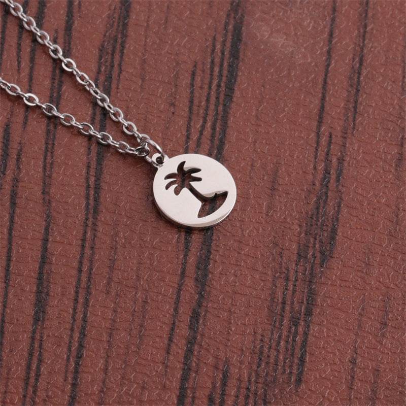 Titanium Steel Hollow Coconut Tree Pendant Neck Accessories Unisex - Velora