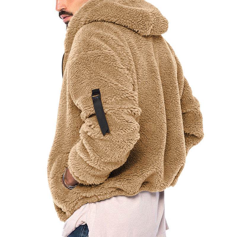 Plush Hooded Jacket Men's Autumn And Winter Fleece Double-sided Wear Warm Coat With Zipper Loose Casual Jacket Outdoor Clothing - Velora