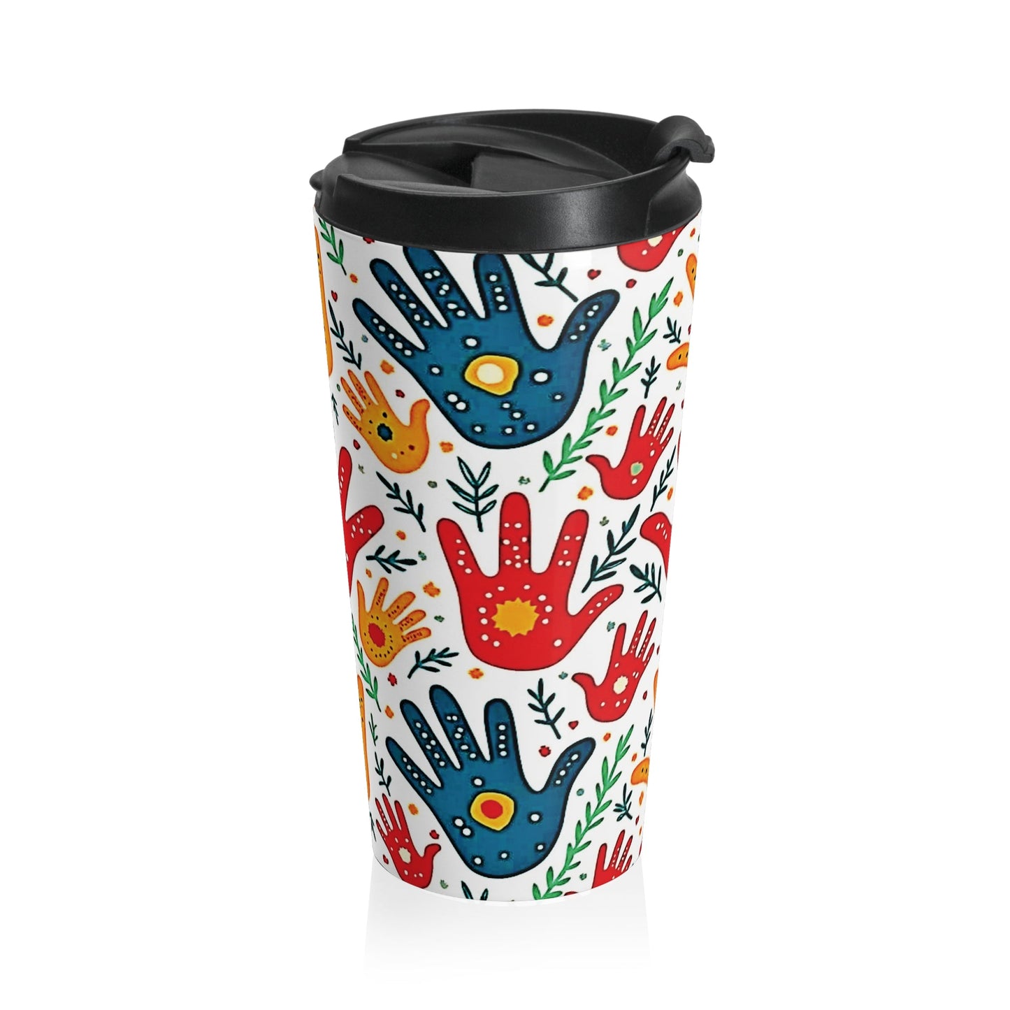 Travel Mug — Colorful Handprint Pattern Stainless Steel Tumbler