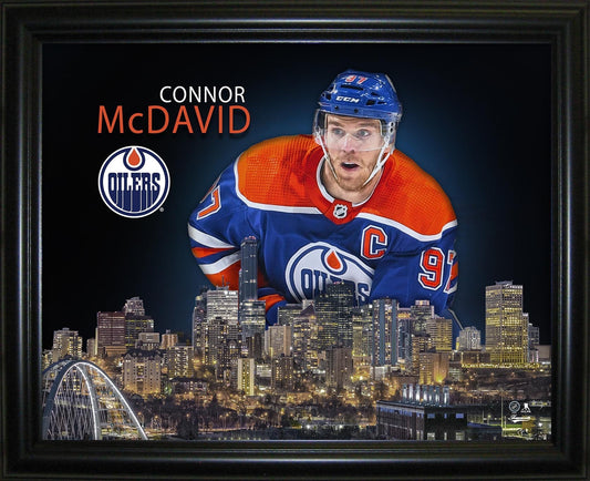 Connor McDavid 16x20 Framed Skyline Print Edmonton Oilers Frameworth Sports Marketing