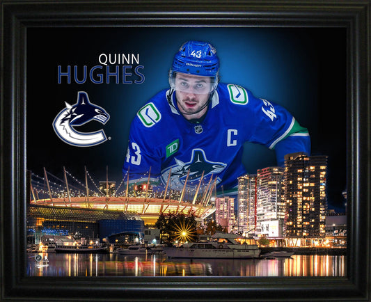 Quinn Hughes 16x20 Framed Skyline Print Vancouver Canucks - Velora