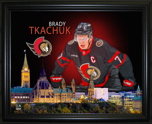 Brady Tkachuk 16x20 Framed Skyline Print Ottawa Senators Frameworth Sports Marketing