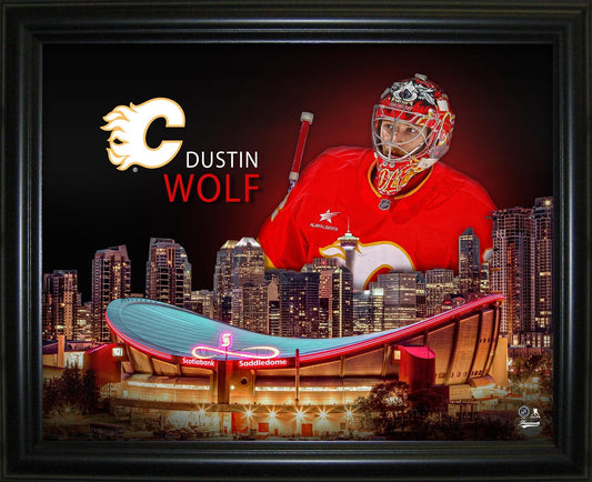 Dustin Wolf 16x20 Framed Skyline Print Calgary Flames Frameworth Sports Marketing