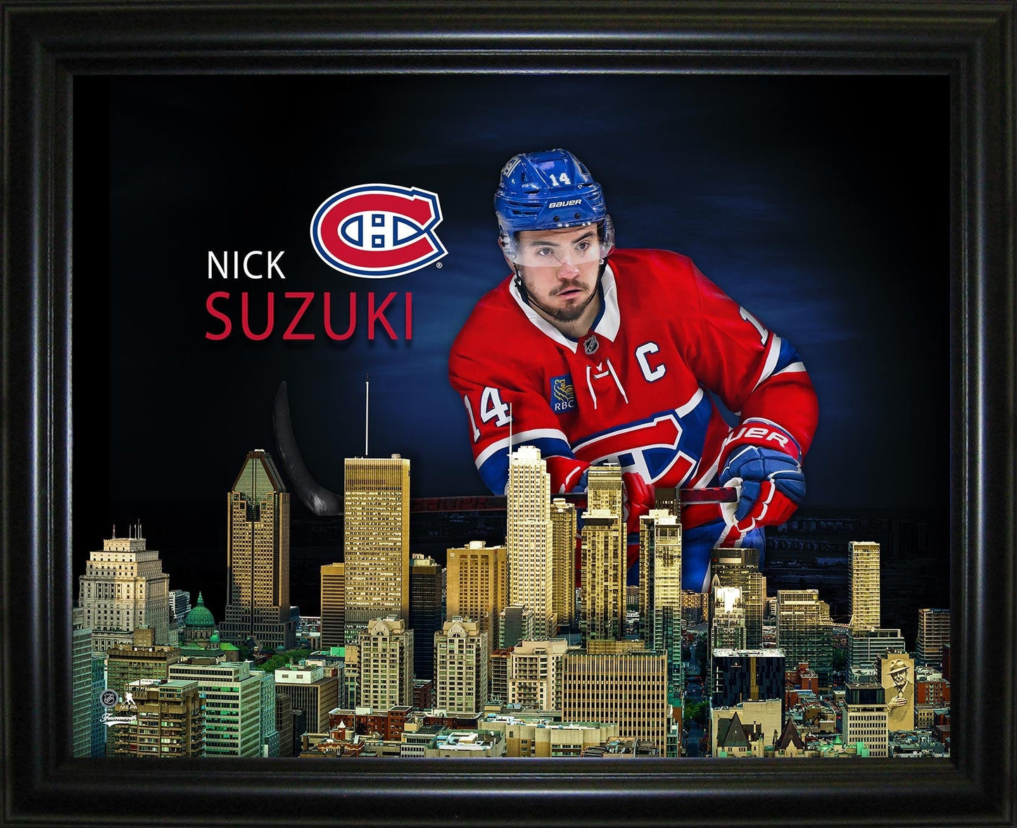 Nick Suzuki 16x20 Framed Skyline Print Montreal Canadiens Frameworth Sports Marketing