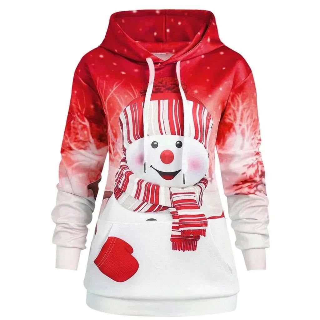 Ugly Christmas snowman print Hoodie sweatshirt - Velora