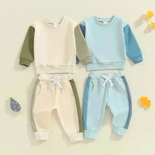 Two piece for boys Color Matching Long-sleeve Sweater Set - Velora