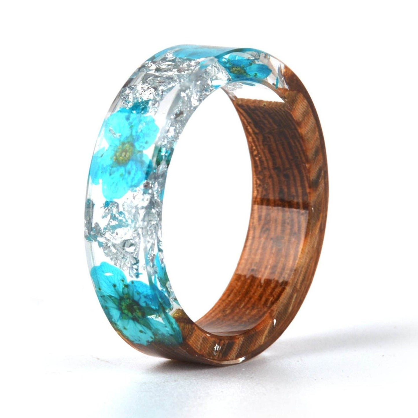 Handmade DIY romantic dry flower Real wood resin ring gold / silver paper inside ring women wedding party ring gifts for the lover - Velora