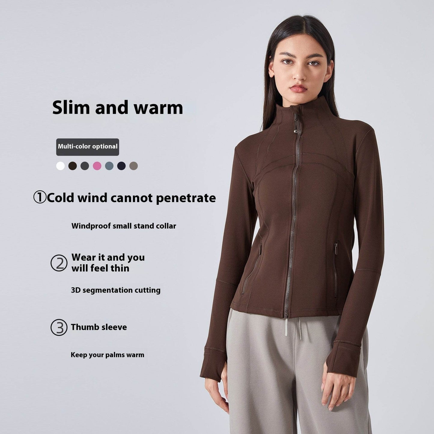 Long Sleeve Workout Tops for Women Halter Neck Zip Up gym top - Velora