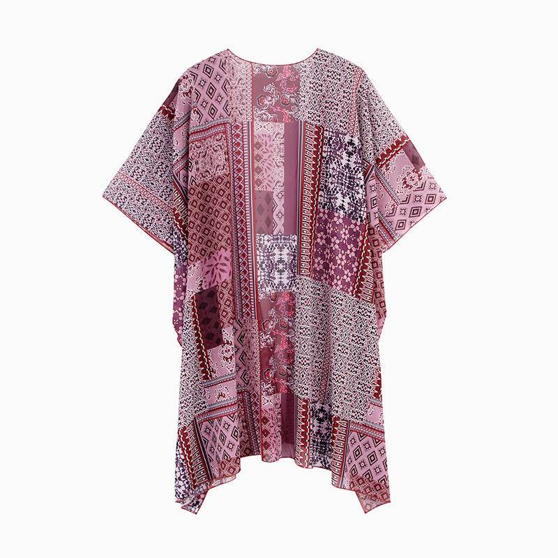 Spring Summer Printed Sun Protection Beach Kimono Cardigan Blouse top Women - Velora
