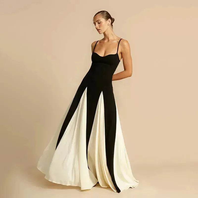 Luxury Women Sleeveless Color Contrast Sling Dress for Wedding Cocktail Evening Party events - Velora