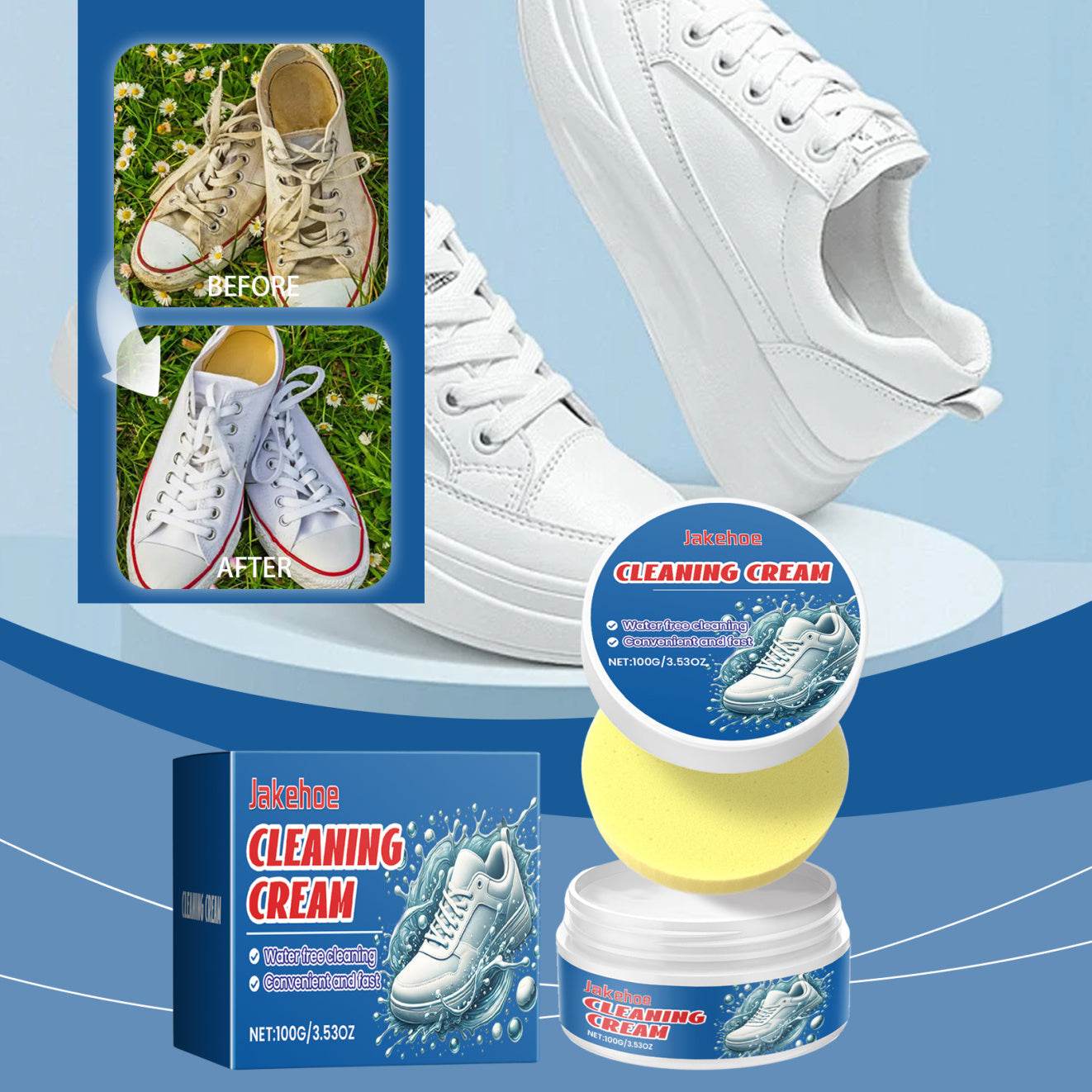 Jakehoe White Shoes Cleaning Balm Water-free Washing Brightening Stain remover - Velora
