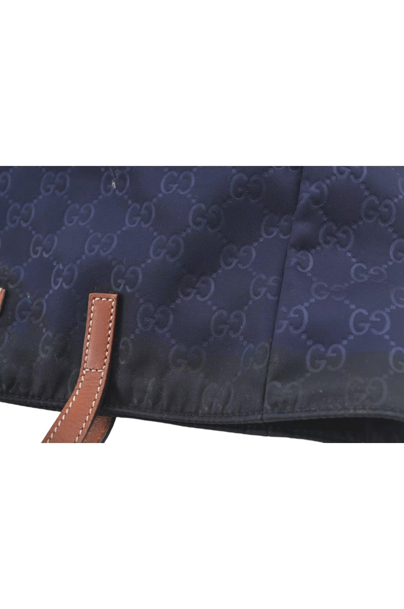 GUCCI Vintage Hand Tote Bag GG Nylon Leather Navy Blue L0937 - Velora