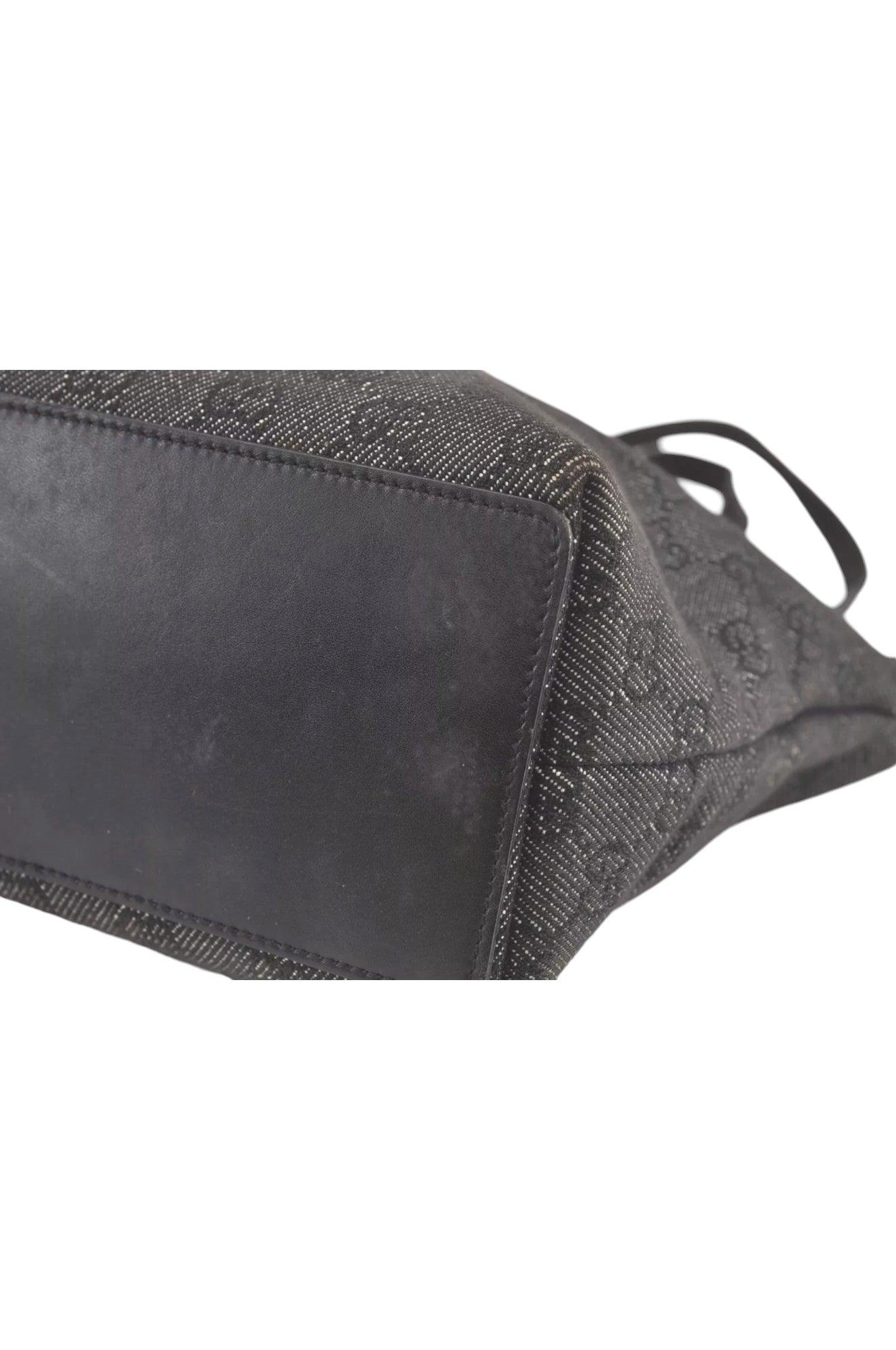 GUCCI Vintage Shoulder Tote Bag GG Canvas Leather 31244 Black 7900K - Velora