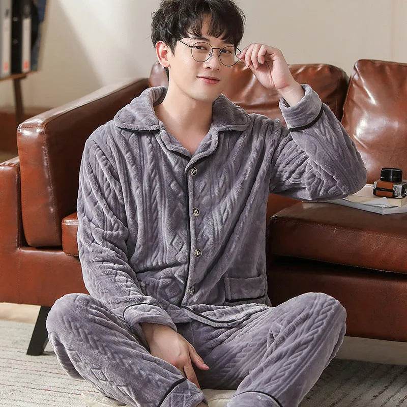 Flannel warm and thickened men's pajamas - Velora