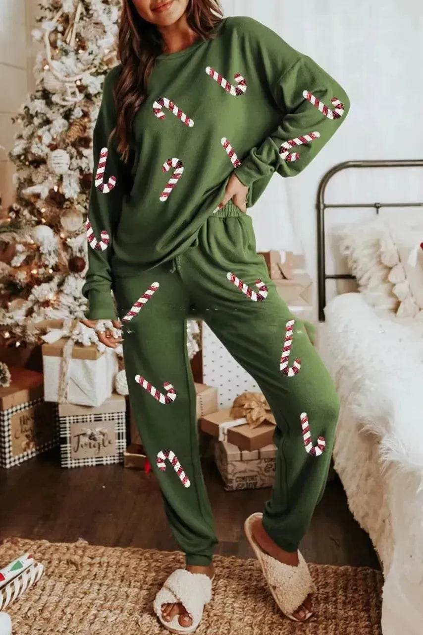 Women's Christmas sweatsuit Sequins Long Sleeve Pants Two-piece Set Fashion Casual Set - Velora