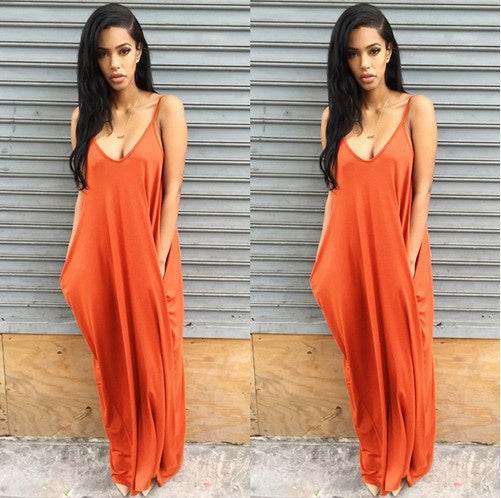 Plus size summer maxi dress beach vacation resort dress with pocket - Velora