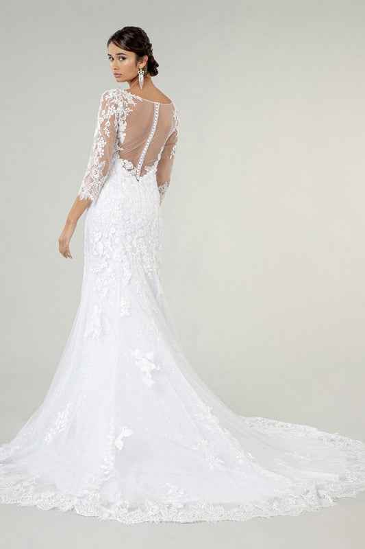 V-NECK FLORAL WEDDING GOWN