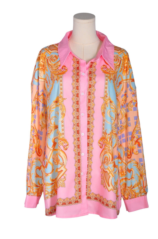 UNBRANDED Women Button Down Tops Regular fit in Pink - 2XL - Velora