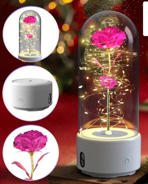 Creative 2 In 1 Rose Flowers LED Light And Bluetooth-compatible Speaker Valentine's Day Gift Rose Luminous Night Light Ornament In Glass Cover - Velora