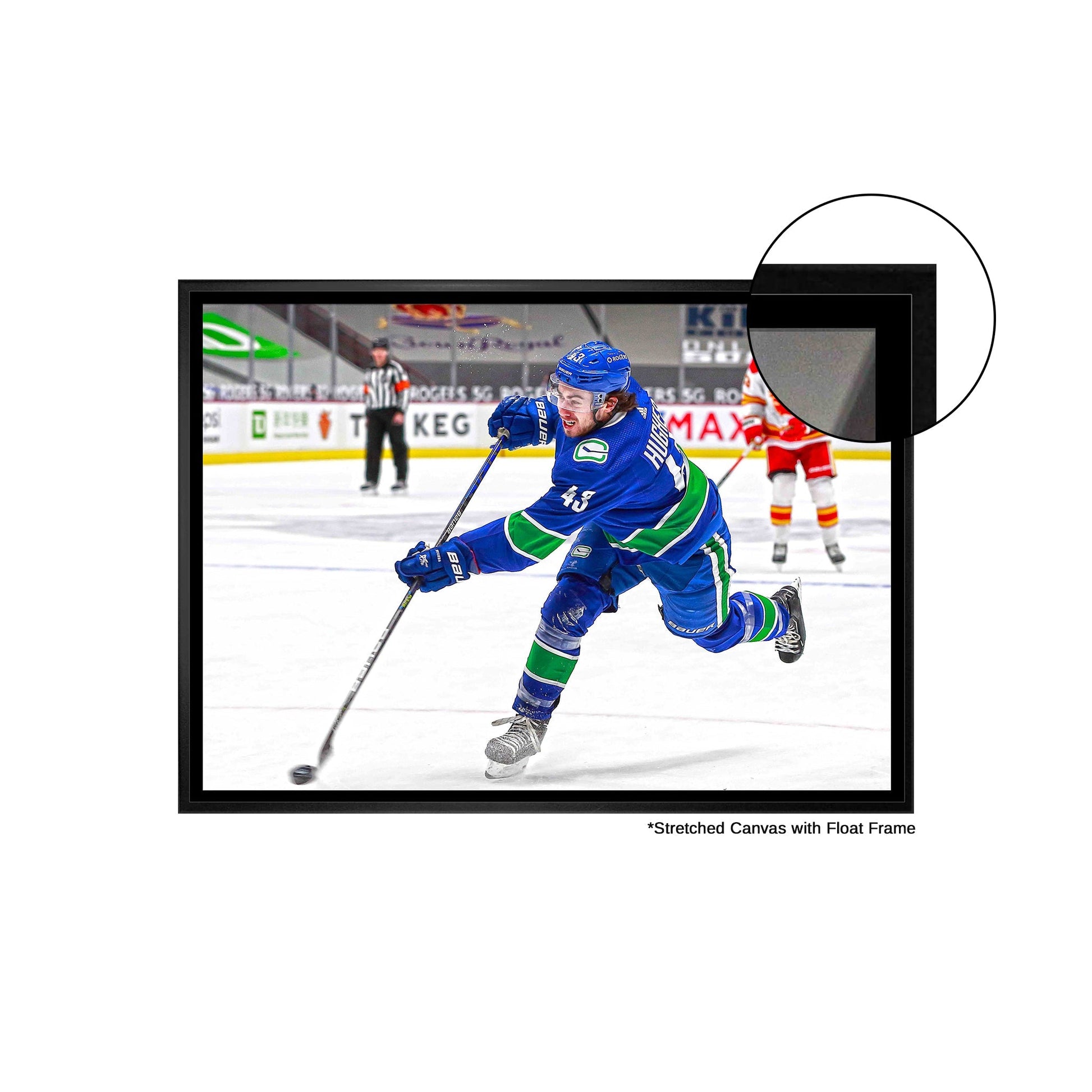 Quinn Hughes Vancouver Canucks Framed 20x29 Shooting Canvas Frameworth Sports Marketing