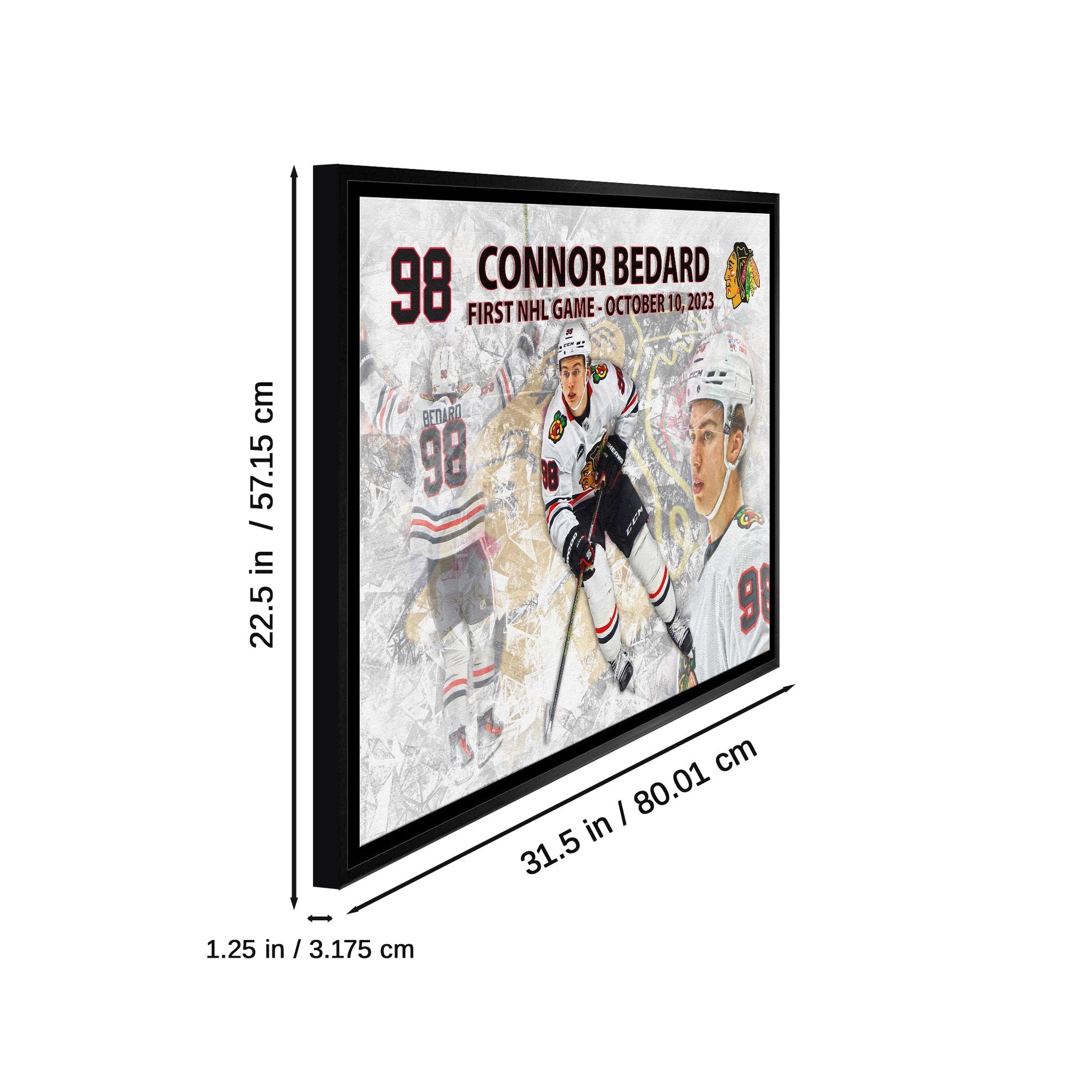 Connor Bedard 20x29 Framed Canvas Blackhawks First Game Frameworth Sports Marketing