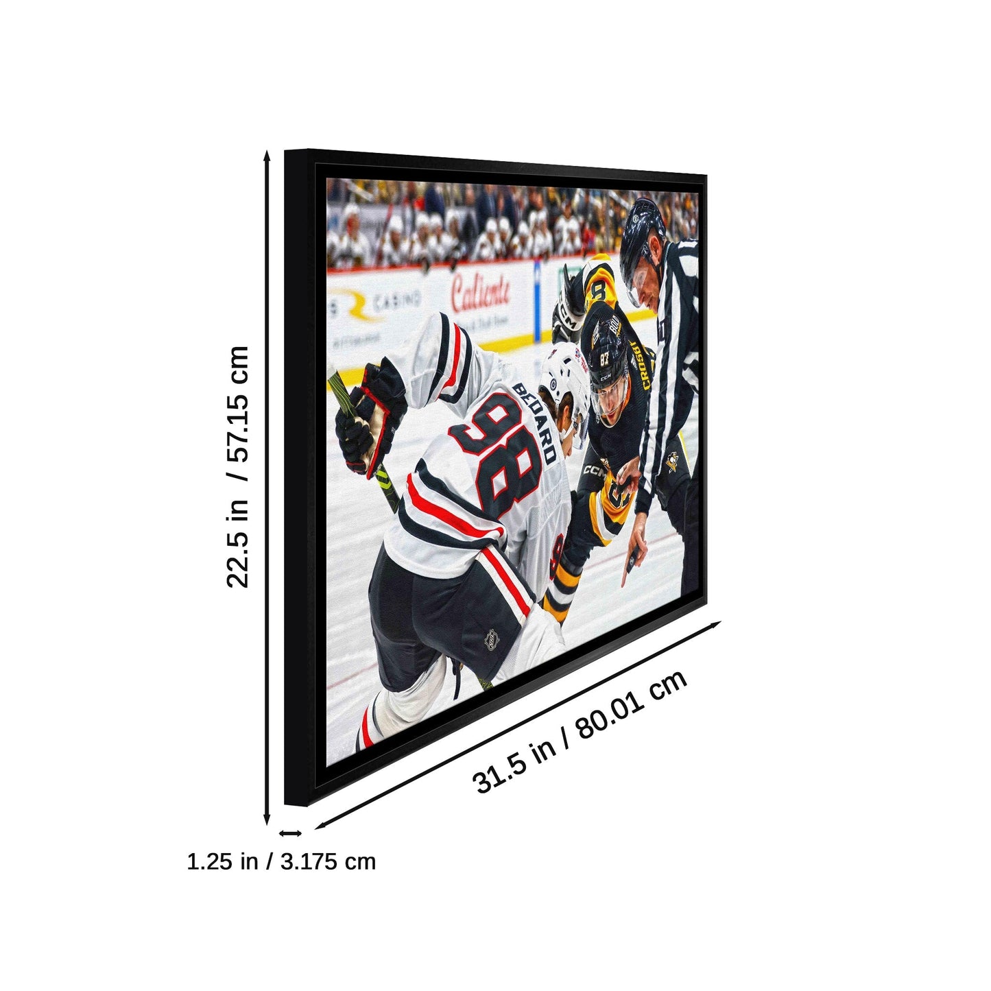 Connor Bedard 20x29 Framed Canvas Blackhawks vs Crosby Frameworth Sports Marketing