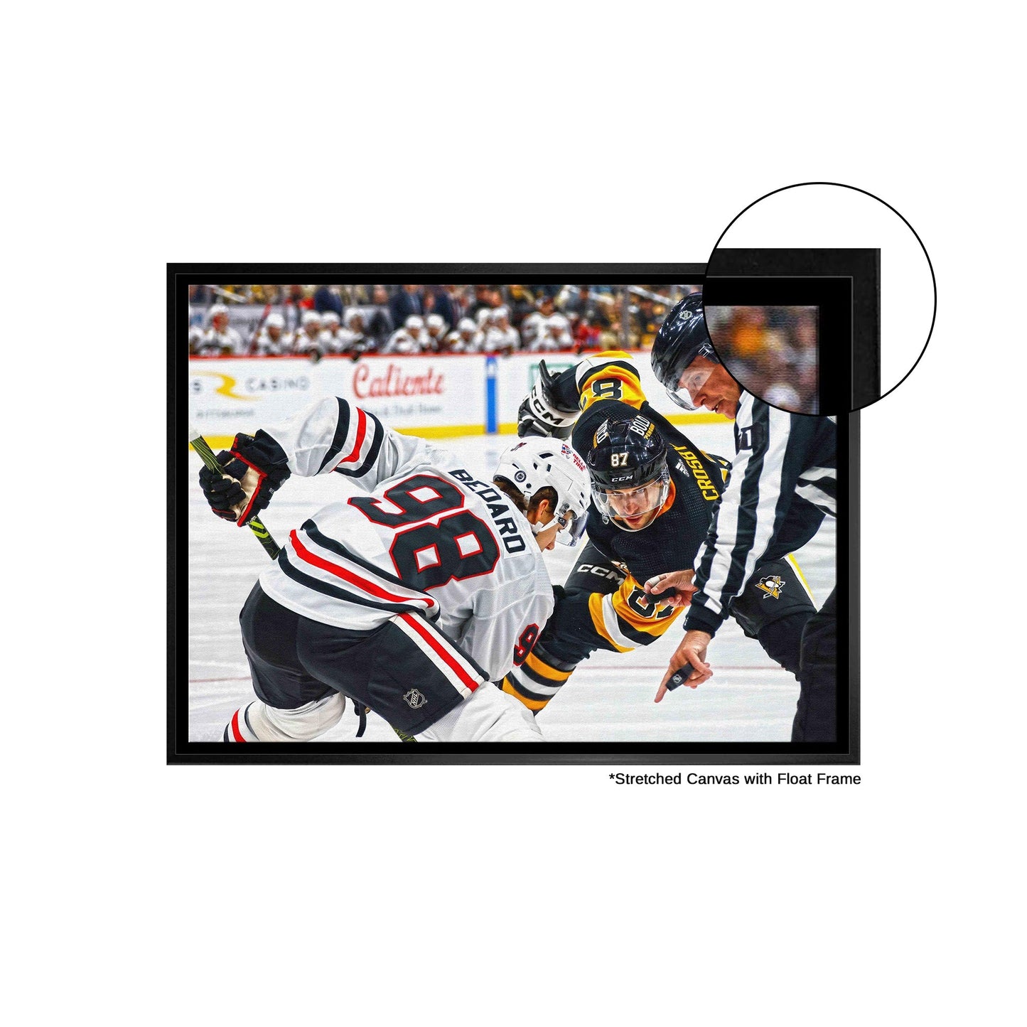 Connor Bedard 20x29 Framed Canvas Blackhawks vs Crosby Frameworth Sports Marketing