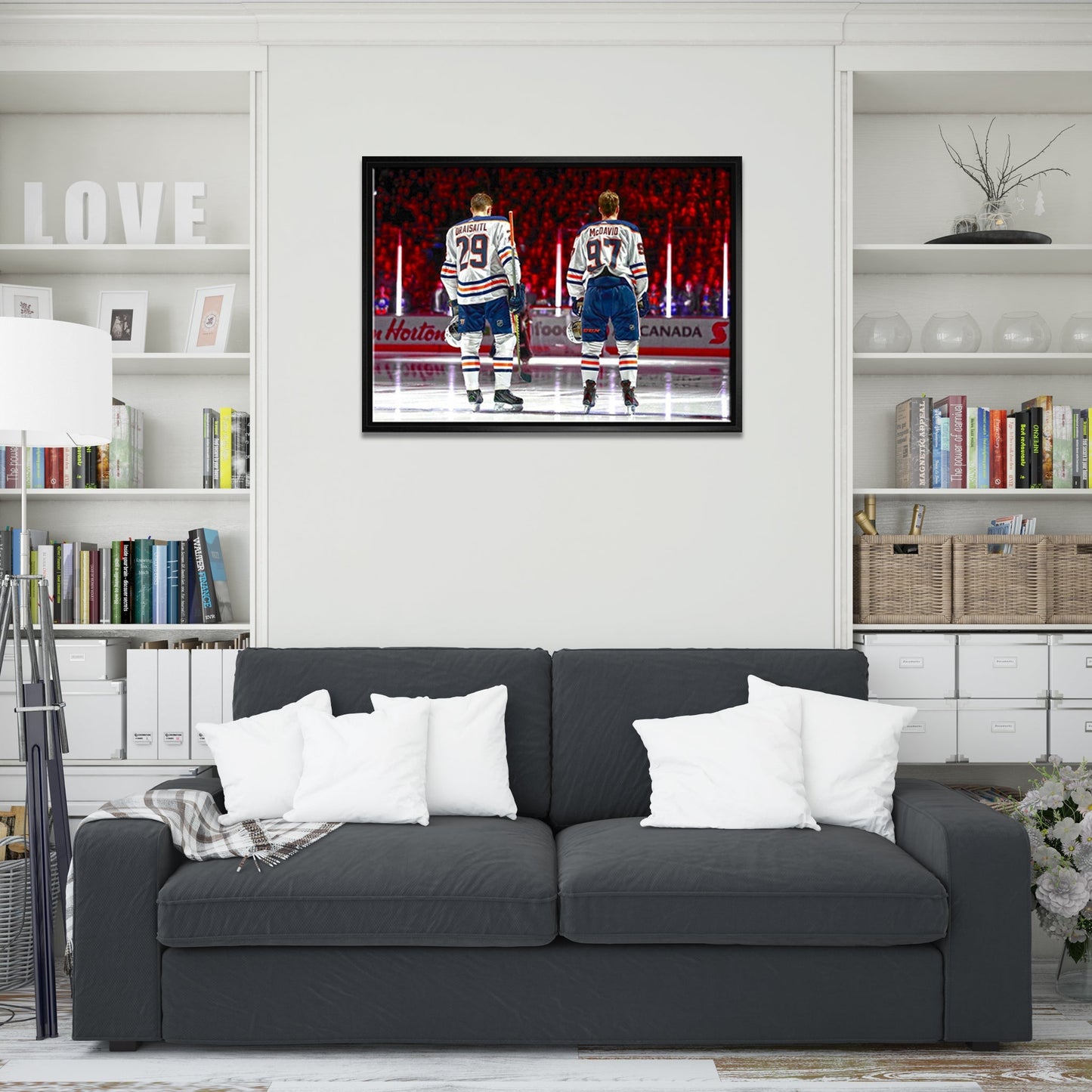 Connor McDavid and Leon Draisaitl Edmonton Oilers Framed 20x29 Line-Up Canvas Frameworth Sports Marketing
