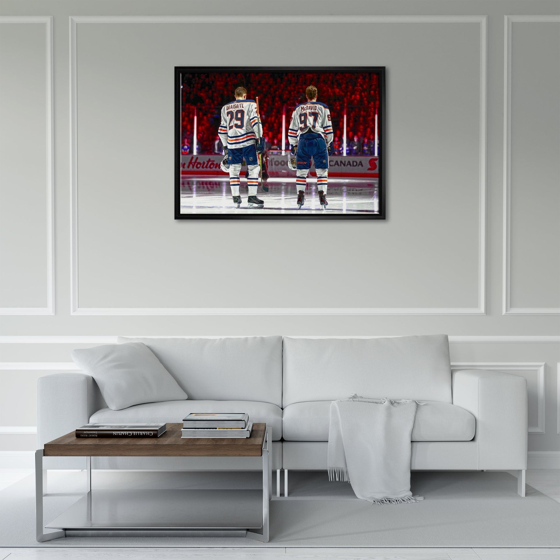 Connor McDavid and Leon Draisaitl Edmonton Oilers Framed 20x29 Line-Up Canvas Frameworth Sports Marketing
