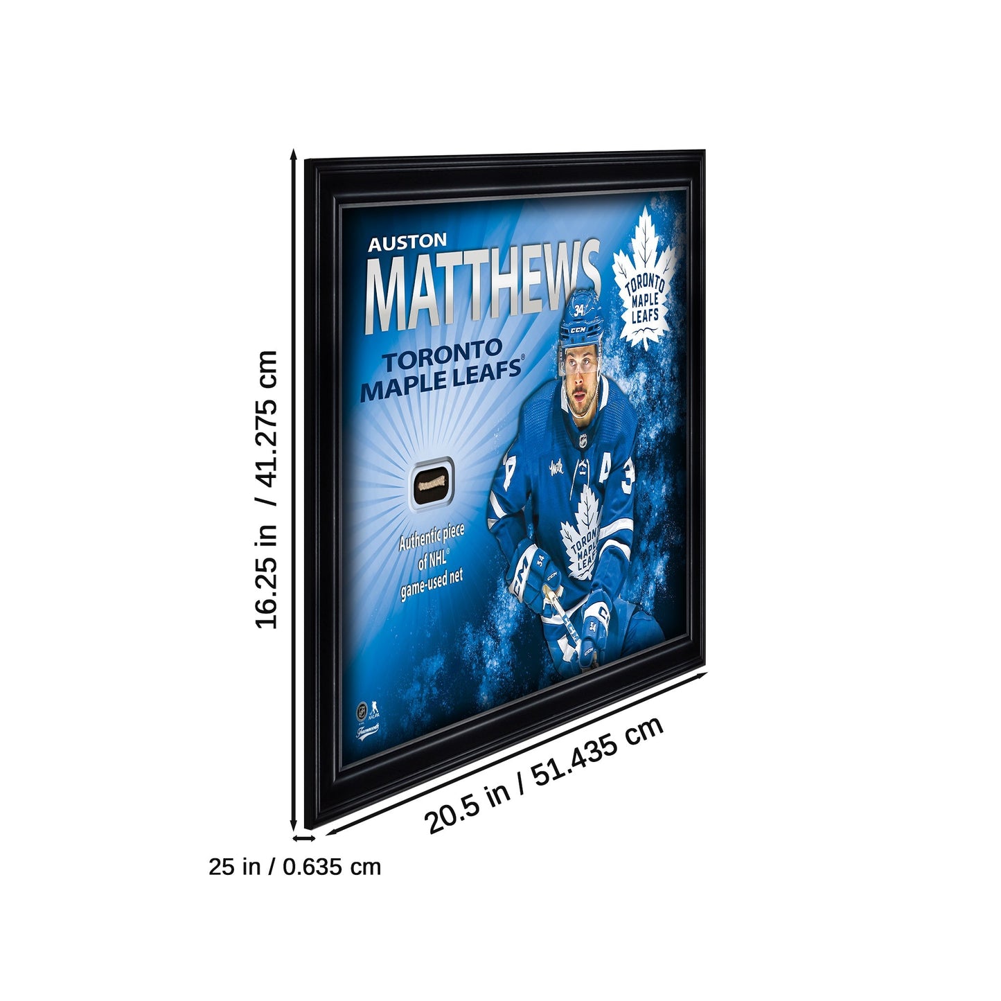 Auston Matthews Toronto Maple Leafs 16x20 PhotoGlass Display with Authentic Game-Used Net Piece Frameworth Sports Marketing