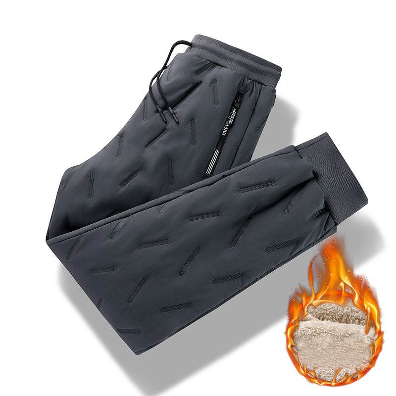 Men's Trousers Winter Velvet Thickening Loose Fleece Pants With Zip Pocket Large Size Windproof Warm Jogging Pants - Velora